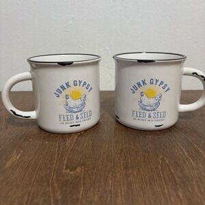 Lot of 2 Junk Gypsy Coffee Mug Feed & Seed In Rust We Trust Chicken Farm